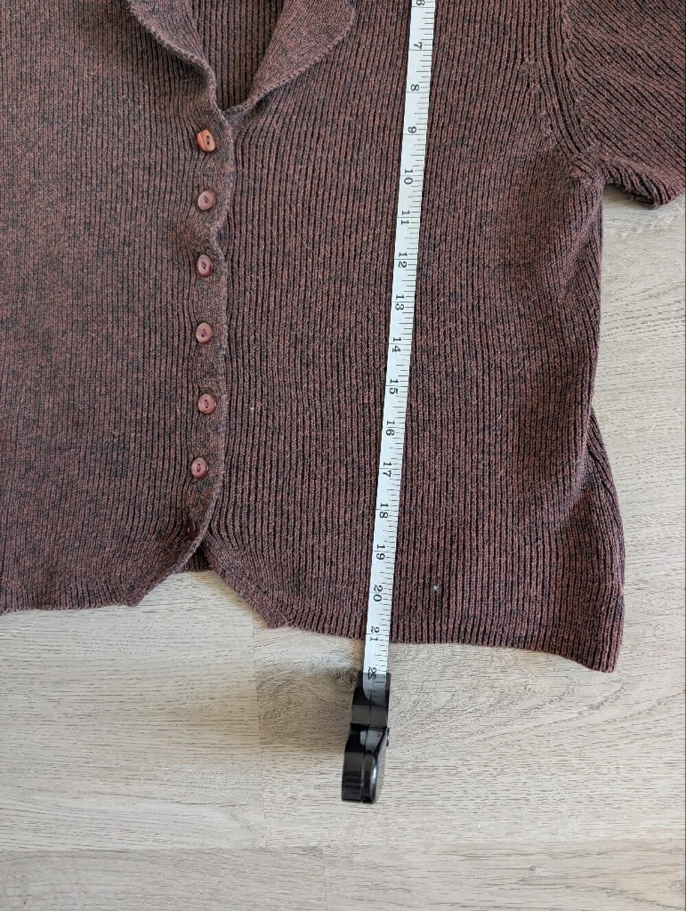 Vintage 90s Designers Originals Brown Ribbed Knit Short Sleeve Cardigan Top S - Picture 8 of 8